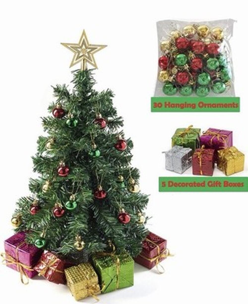 Mini Christmas Tree with Lights - 23" Tabletop Decor, Warm White LEDs, Ornaments